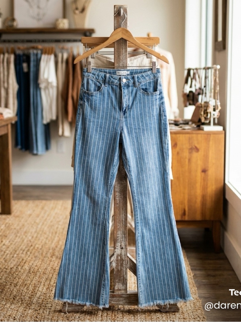 Cello Blue Pinstripe Flare Jeans
